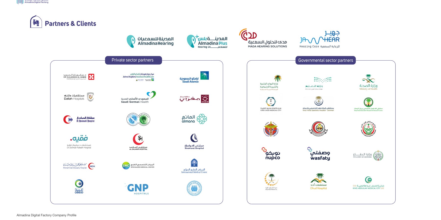 Logos of governmental and private sector partners and clients